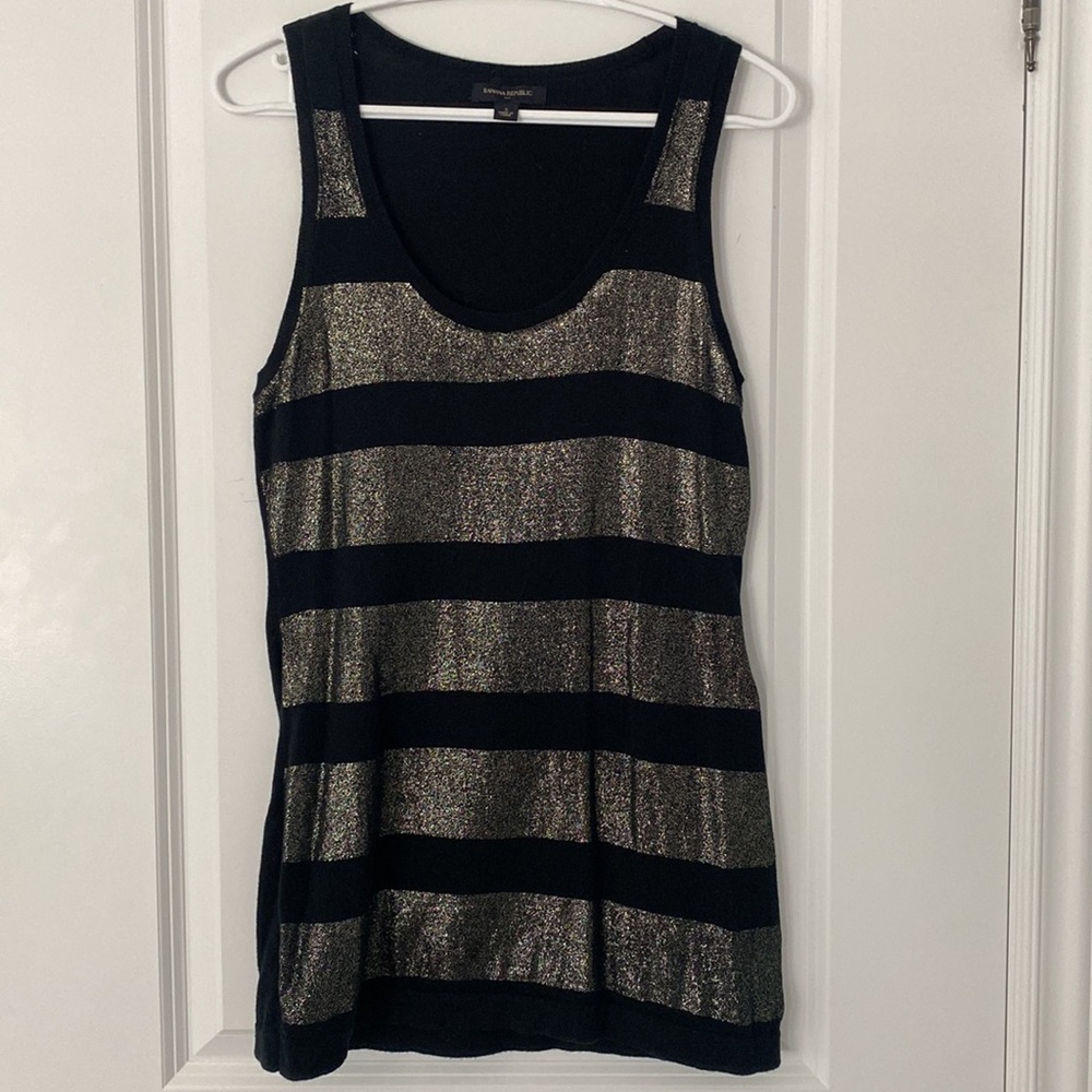 🟧$2 ADD-ON 🟧 BANANA REPUBLIC • Women’s Sleeveless Top • black and gold stripes